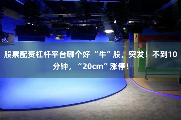 股票配资杠杆平台哪个好 “牛”股，突发！不到10分钟，“20cm”涨停！